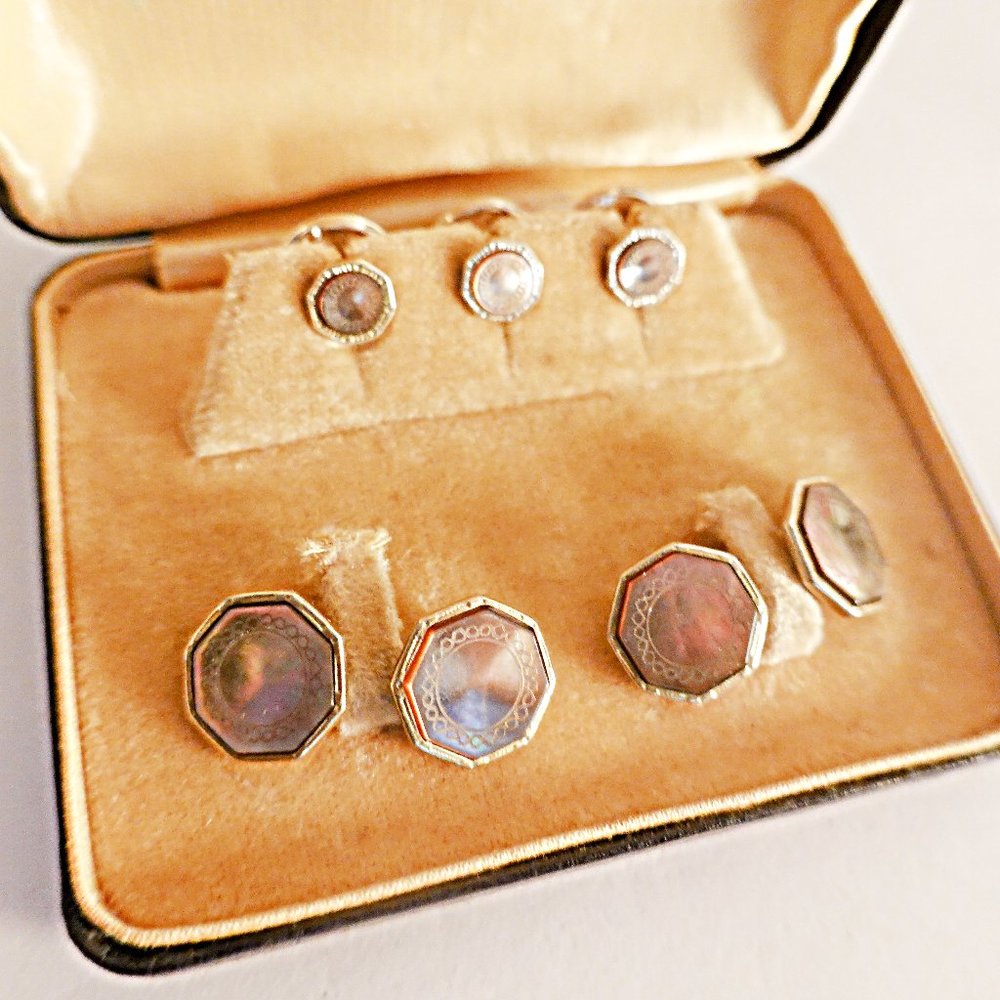 Vintage Platinum Clad Cufflinks and Studs in Original Box